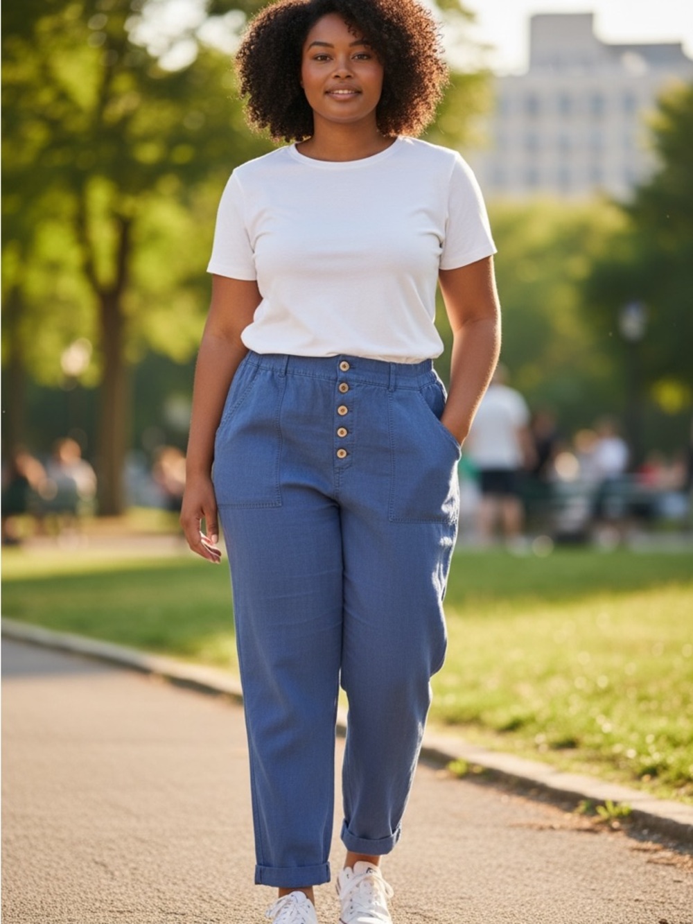 Sundance Blue Button-Front High-Rise Trousers